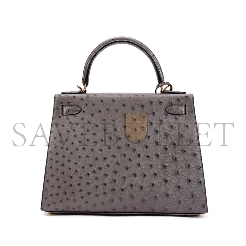 H**mes master ostrich kelly 25 pewter grey gold buckle (25*17*7cm)